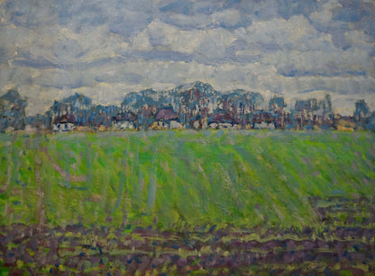 Vibrant green fields in oil painting Sun ray by Kolosovsky Georgy Sergeevich