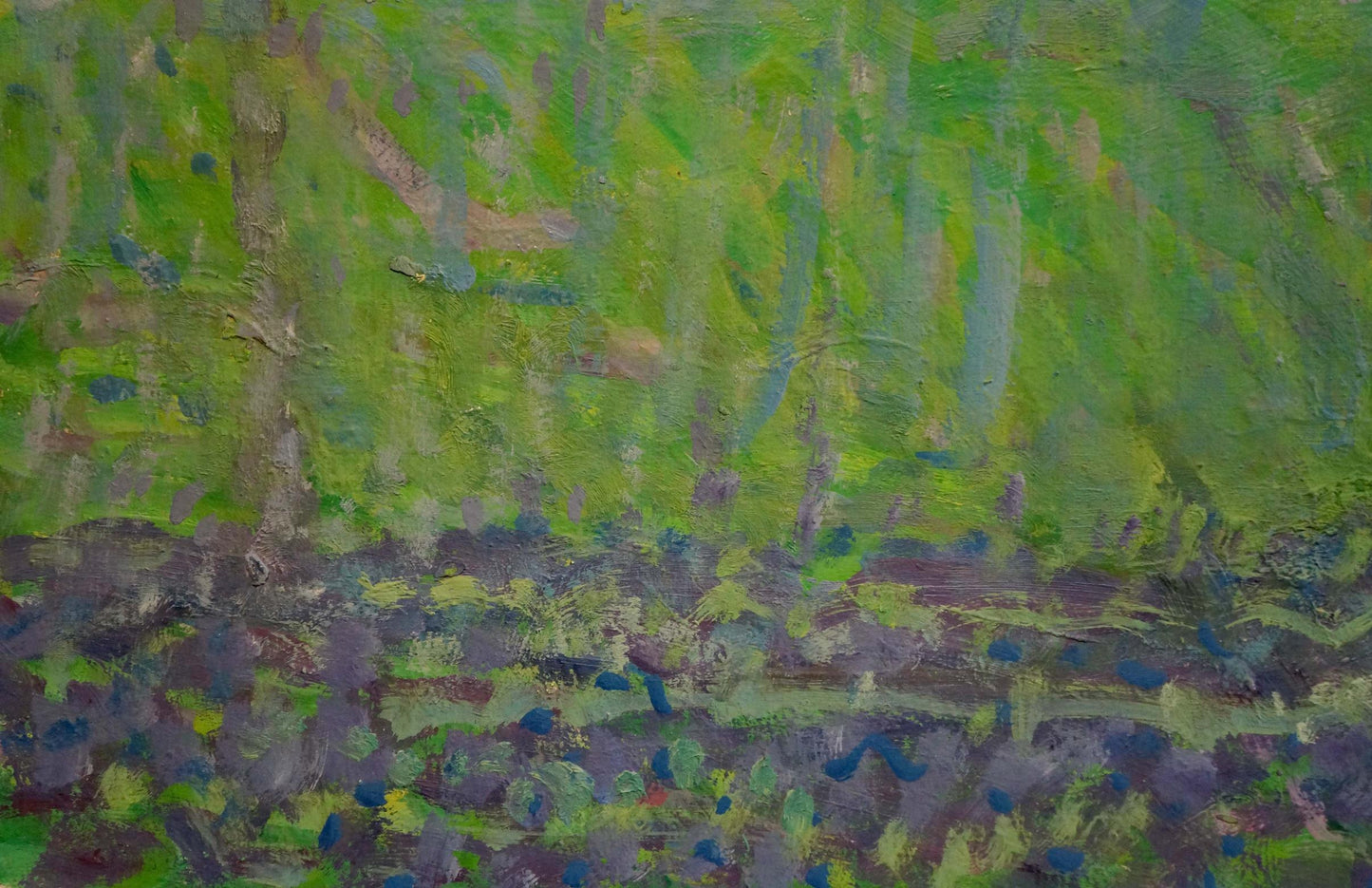 Textured impressionistic oil painting of lush green forest by Kolosovsky Georgy Sergeevich