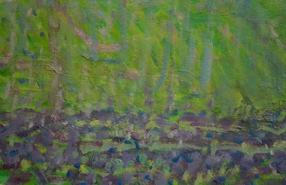 Textured impressionistic oil painting of lush green forest by Kolosovsky Georgy Sergeevich