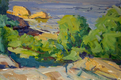 Oil painting Dnieper by Kolosovsky Georgy Sergeevich with vibrant green foliage
