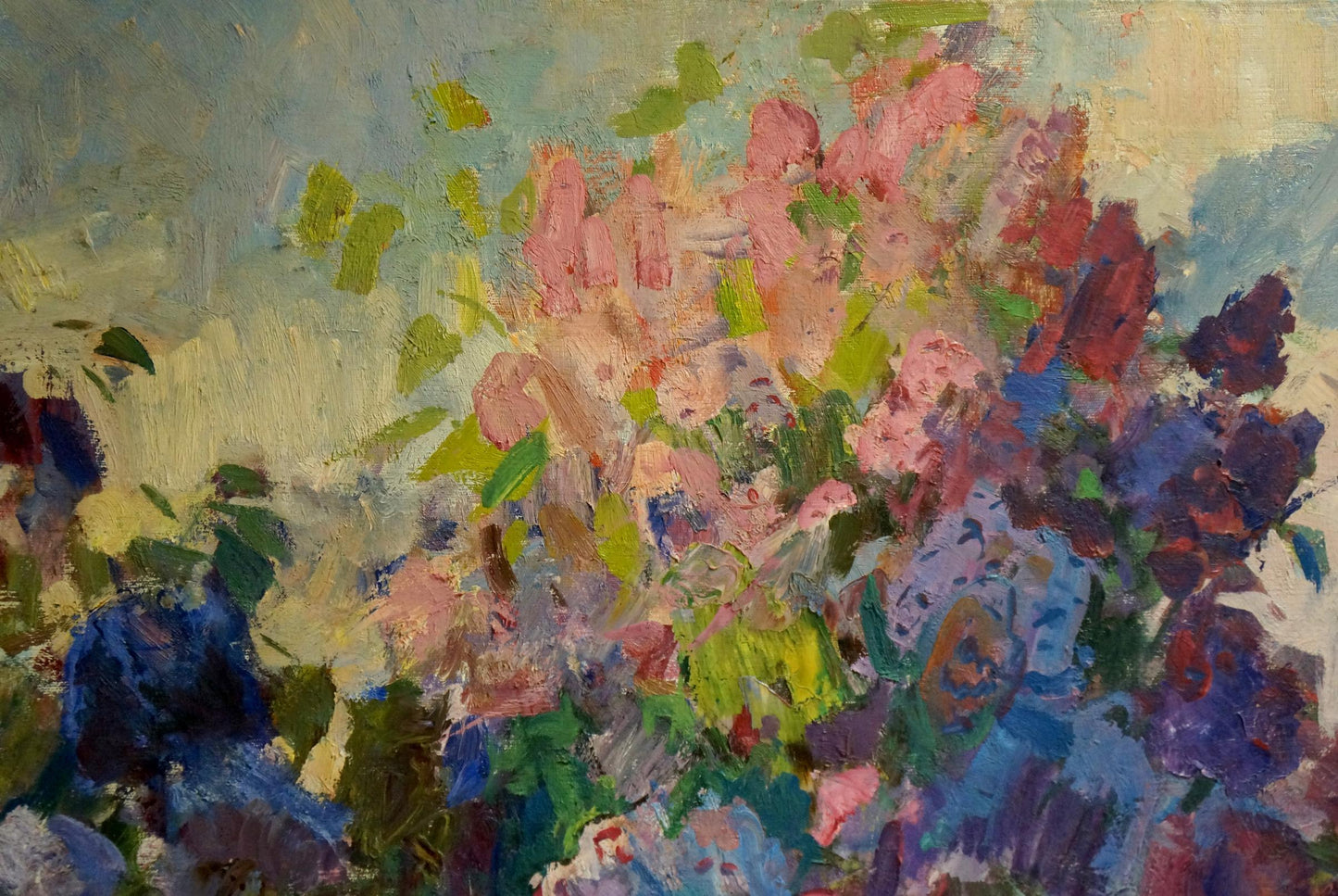 Vibrant impressionistic oil painting of tree blossoms by Naumova Tamara Sergeevna