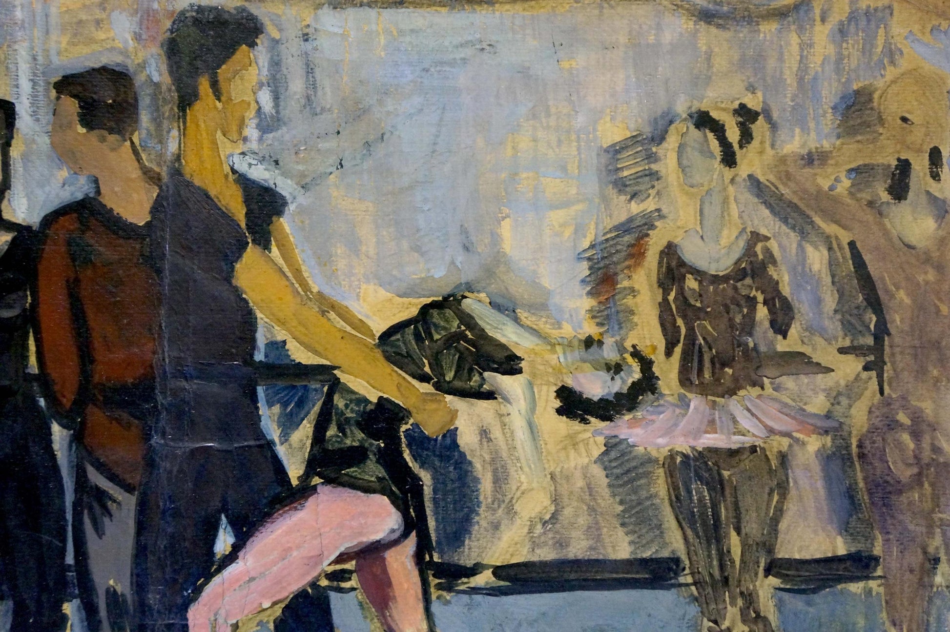Oil painting Dance: ballet dancers in studio with expressive brushstrokes