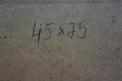 Black handwritten markings on speckled gray concrete in Oil painting Dance