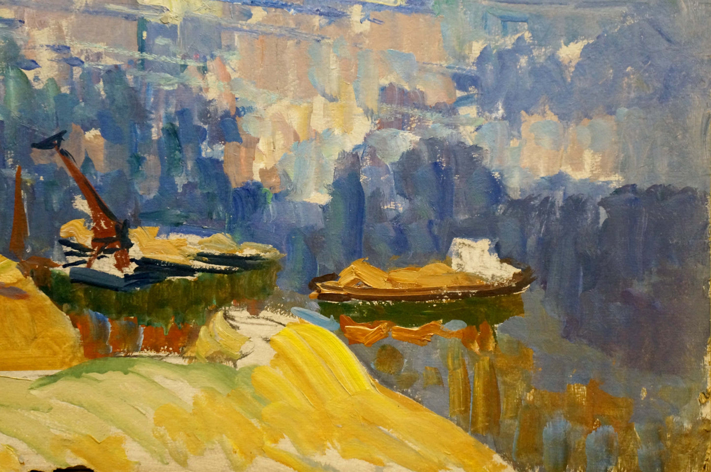 Vibrant impressionist oil painting of boats by the cliff by Kolosovsky Georgy Sergeevich