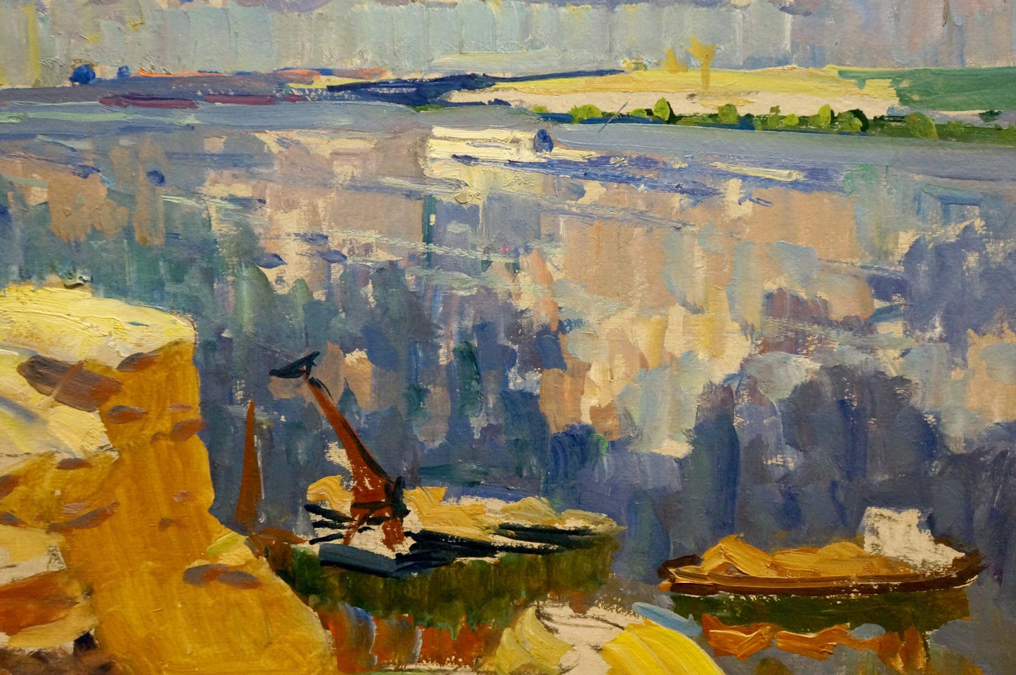 Vibrant impressionistic oil painting of boats by cliffs by Kolosovsky Georgy Sergeevich
