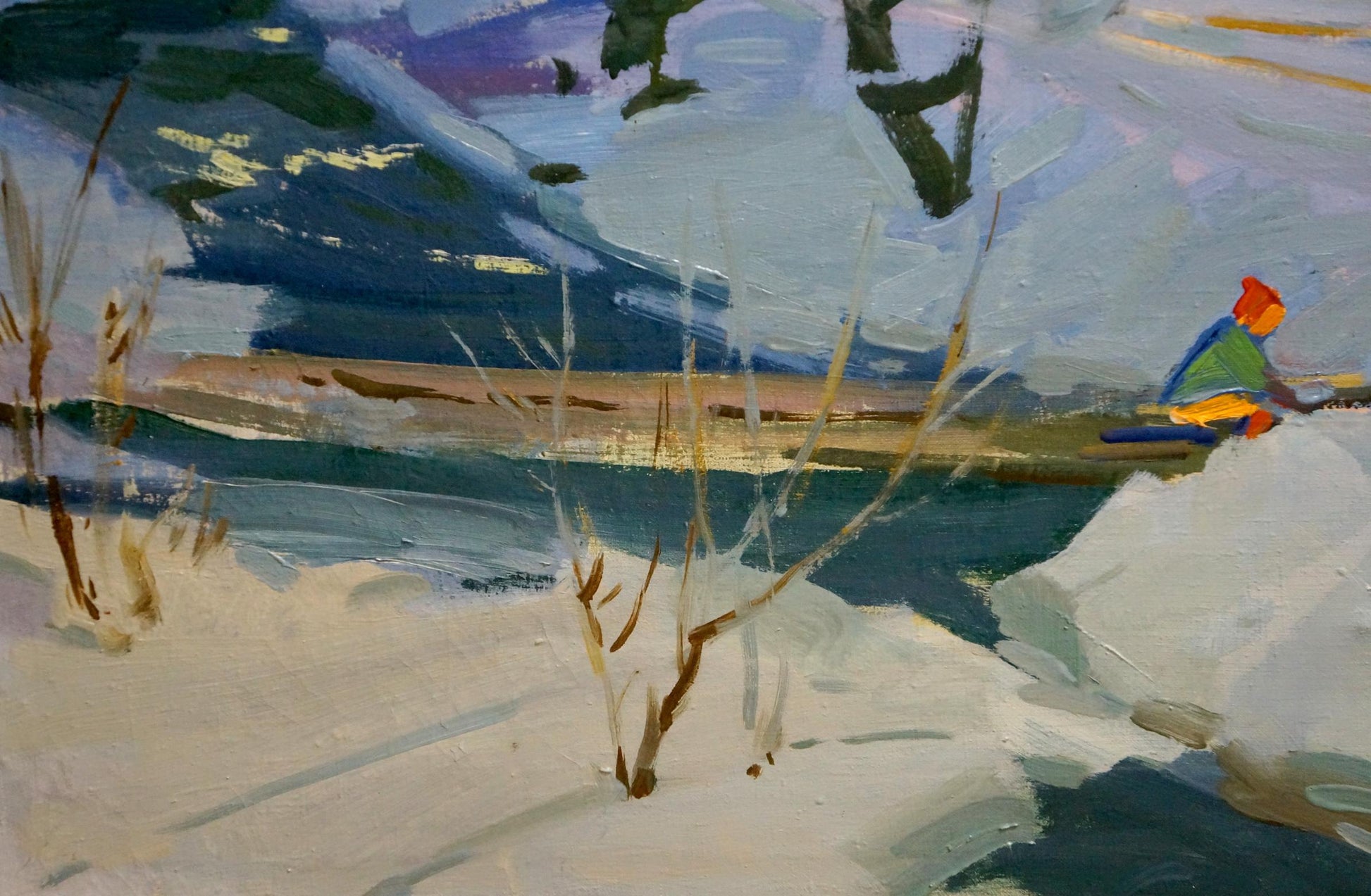 Oil painting of winter village landscape by Marton Adalbert Aleksandrovich