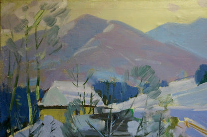 Oil painting of winter village landscape by Marton Adalbert Aleksandrovich