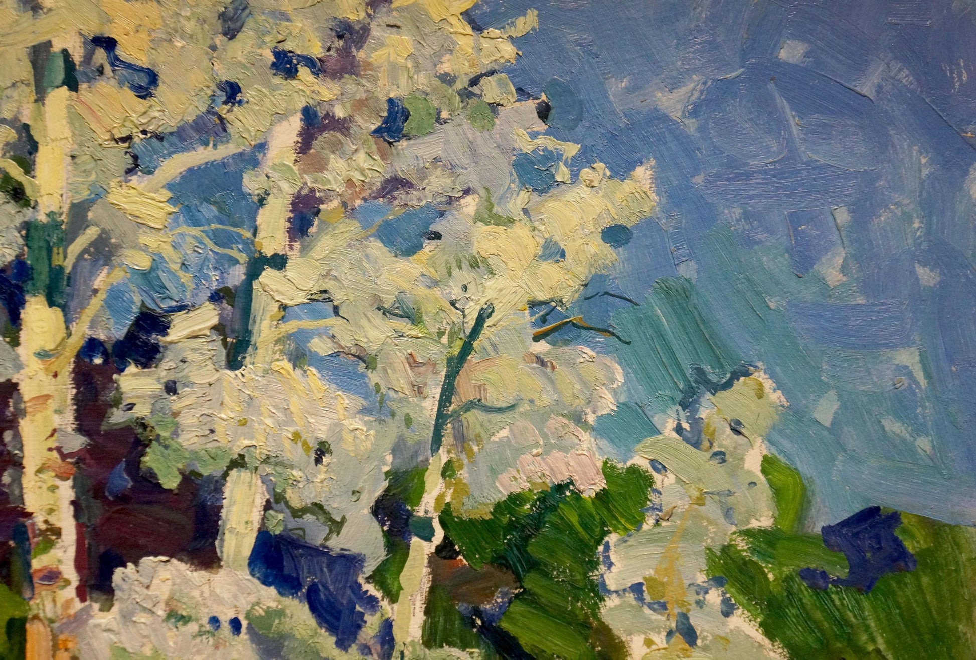 Vibrant impressionist oil painting of blossoming trees by Kolosovsky Georgy Sergeevich