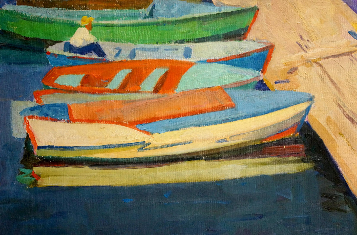 Oil painting of stacked colorful ferry boats by Atayan Armen Arshakovich