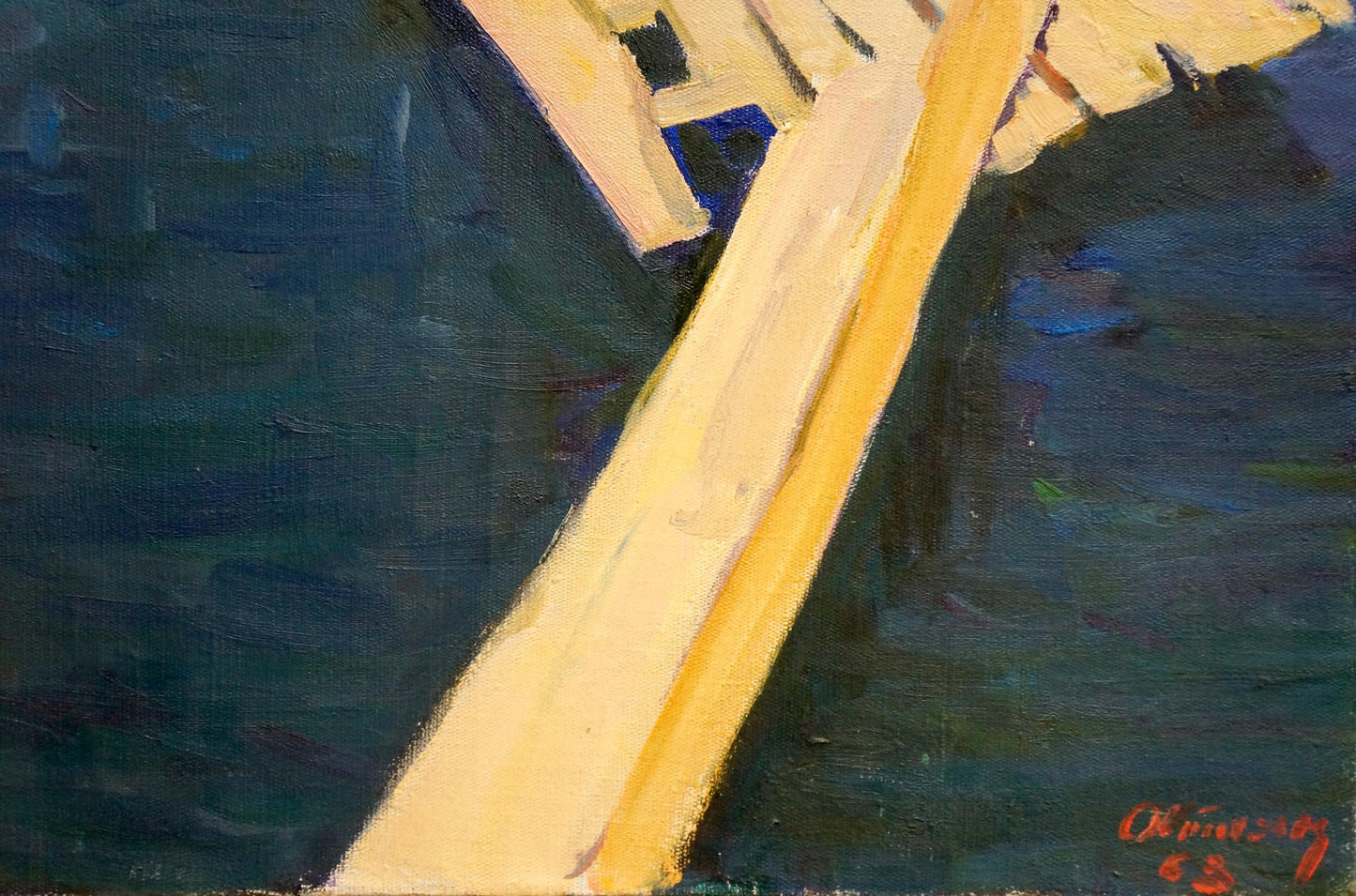 Textured impressionistic oil painting of yellow beam by Armen Arshakovich