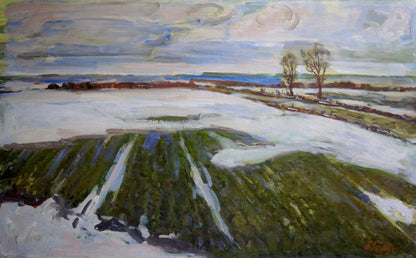 Oil painting Frozen field by Gerus Boris Stepanovich snowy landscape