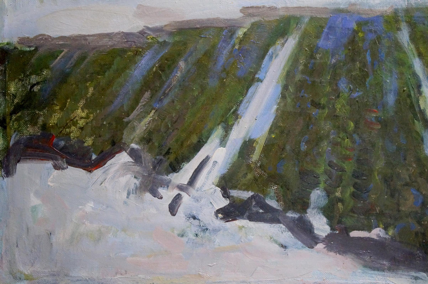 Oil painting Frozen field by Gerus Boris Stepanovich, impressionistic waterfall