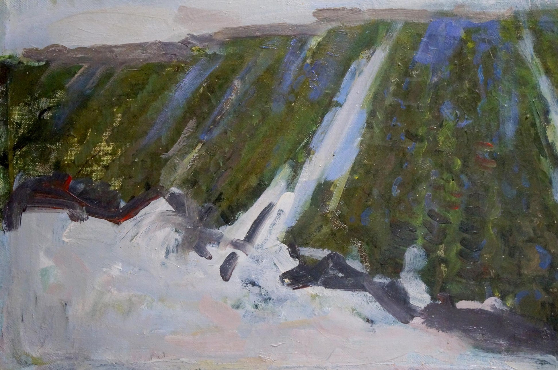 Oil painting Frozen field by Gerus Boris Stepanovich, impressionistic waterfall