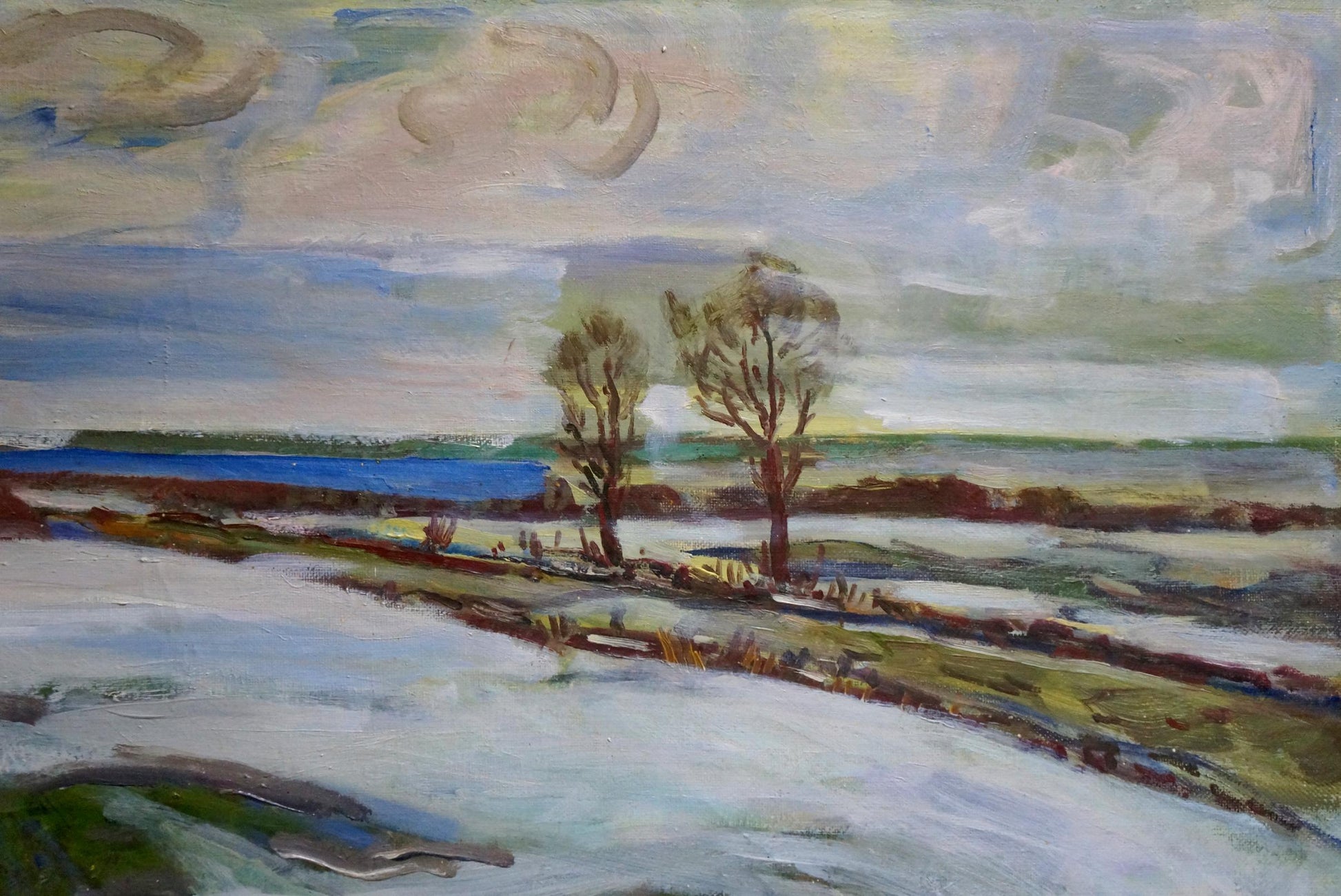 Oil painting Frozen field by Gerus Boris Stepanovich, snowy trees