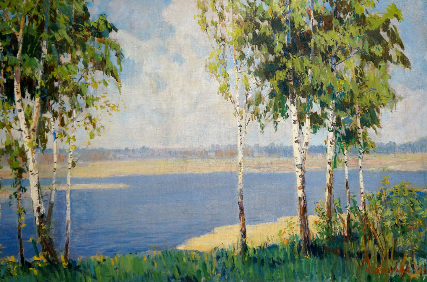 Serene oil painting of birches by river by Bezugly Daniil Ivanovich