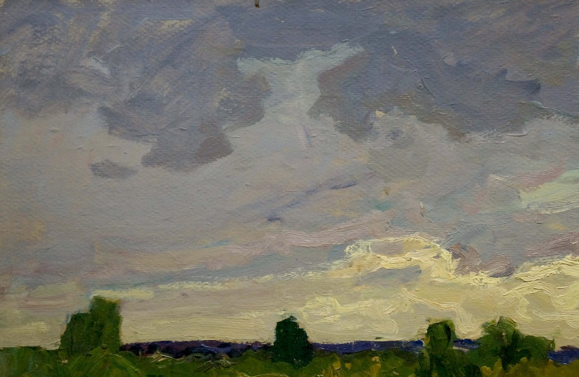 Oil painting Its starting to rain by Fomin Anatoly Nikiforovich with dramatic cloudy sky