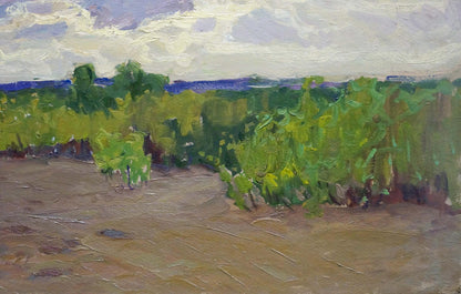 Oil painting Its starting to rain by Fomin Anatoly Nikiforovich, lush green landscape