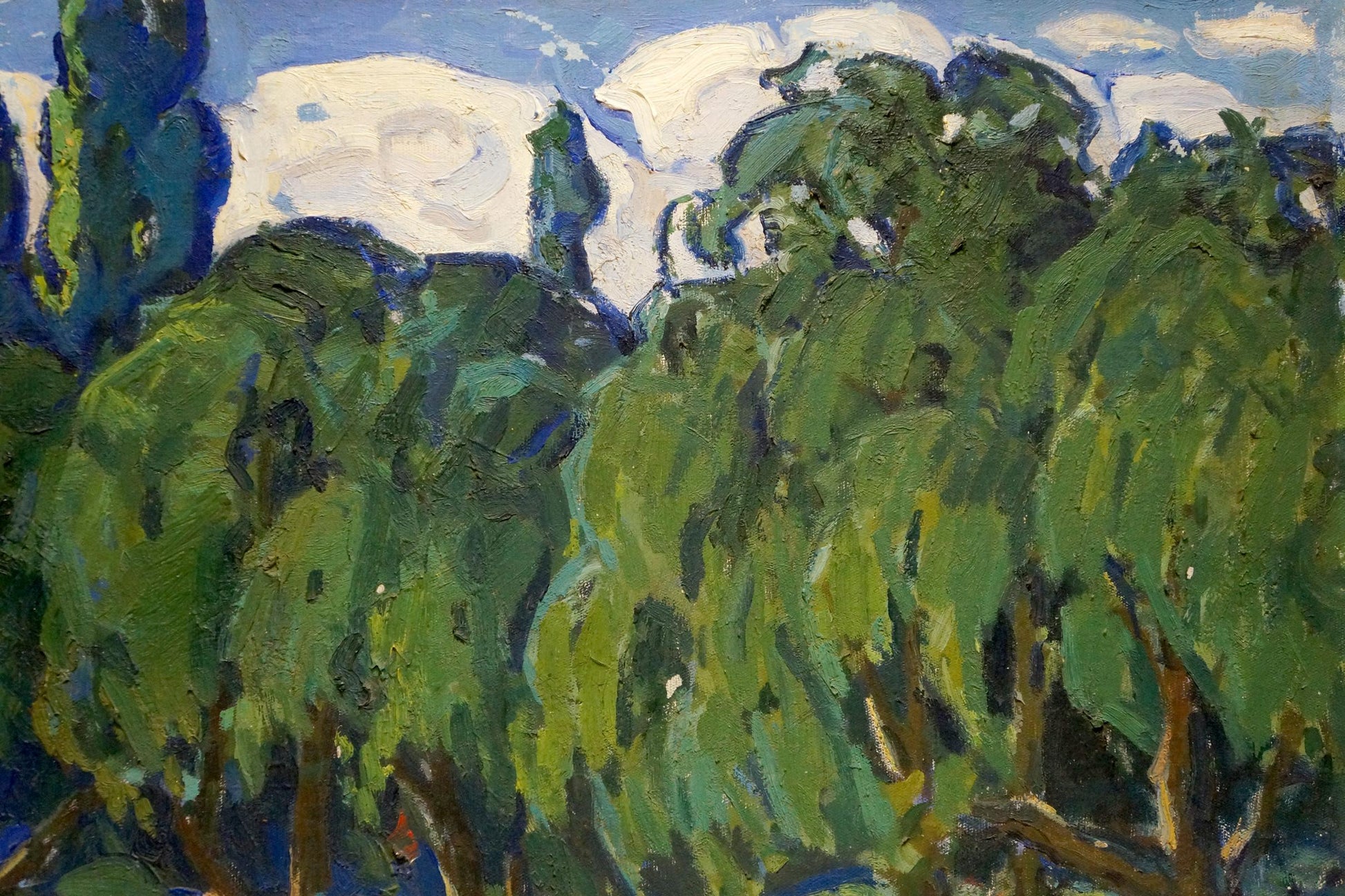 Vibrant impressionist oil painting of lush green trees by Gerus Boris Stepanovich