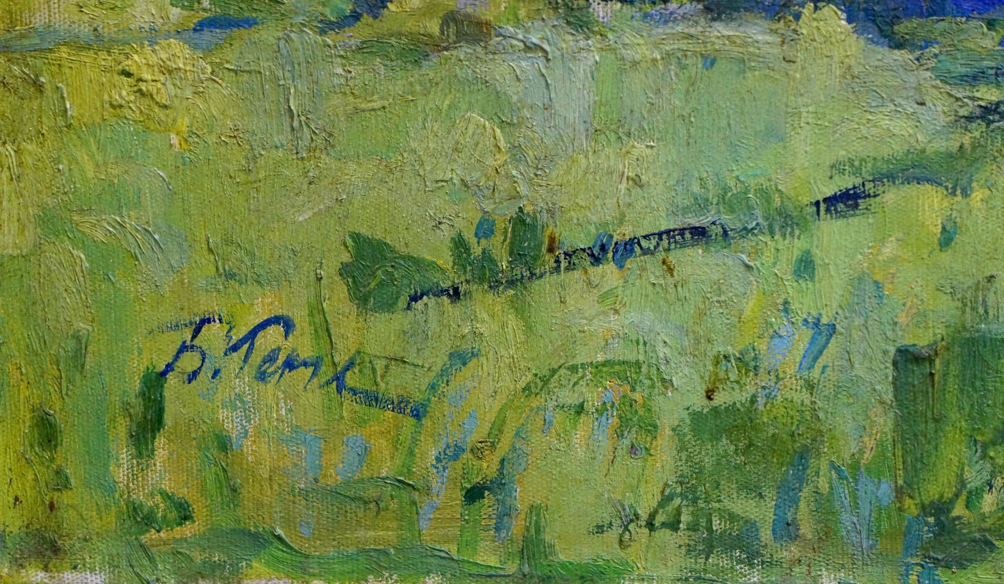 Vibrant green blue oil painting River landscape by Gerus Boris Stepanovich