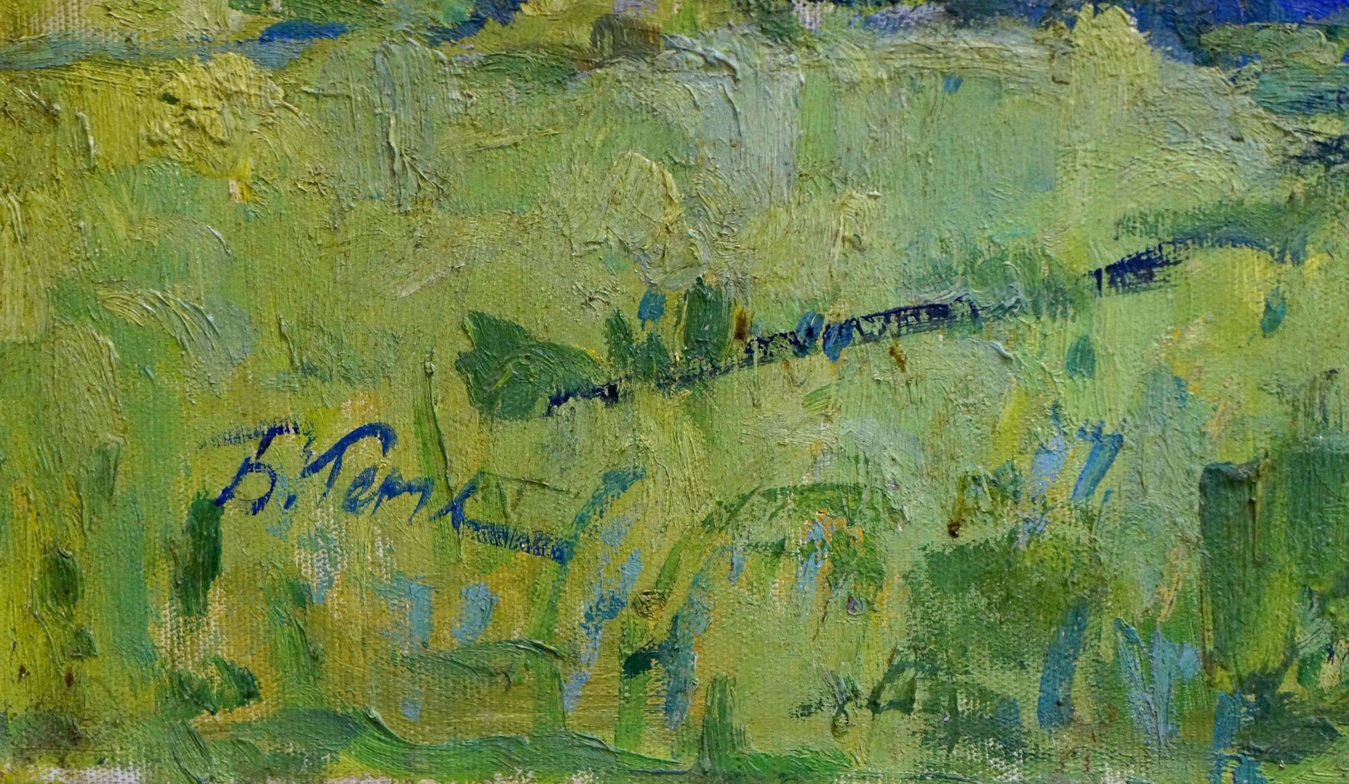 Vibrant green blue oil painting River landscape by Gerus Boris Stepanovich