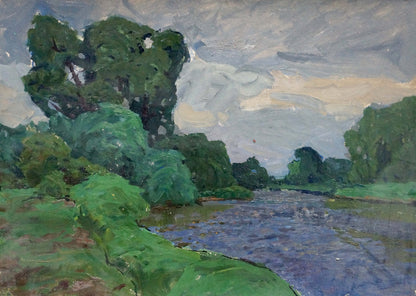 Oil painting Bad weather by Fomin Anatoly Nikiforovich, lush river landscape