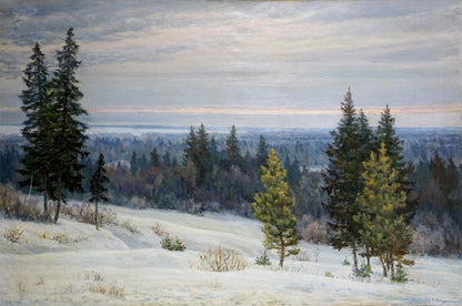 Serene snow-covered forest oil painting by Starshinov V. V