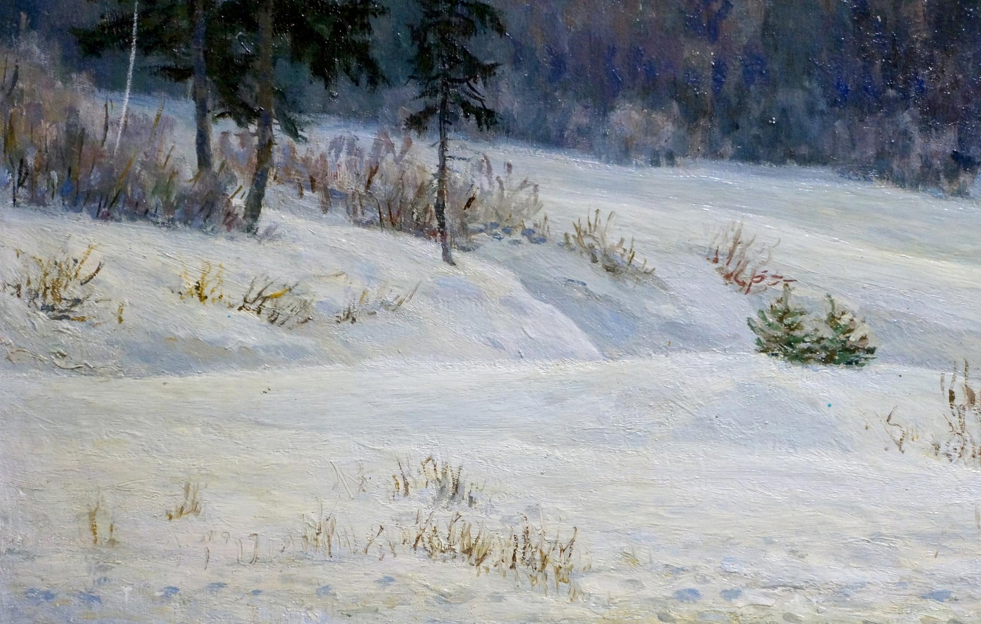 Oil painting of snow-covered forest landscape by Starshinov V. V