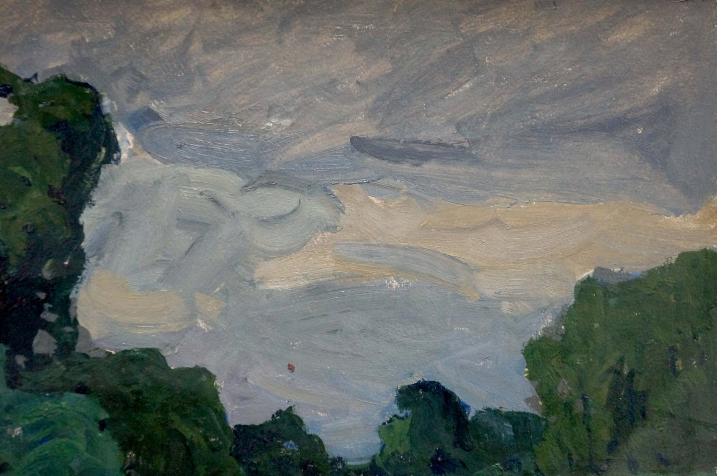 Oil painting Bad weather by Fomin Anatoly Nikiforovich, cloudy sky over foliage