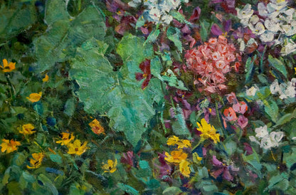 Vibrant impressionistic oil painting of lush foliage blooms by Kompaniyets-Kiyanchenko Nadezhda Dmitriyevna