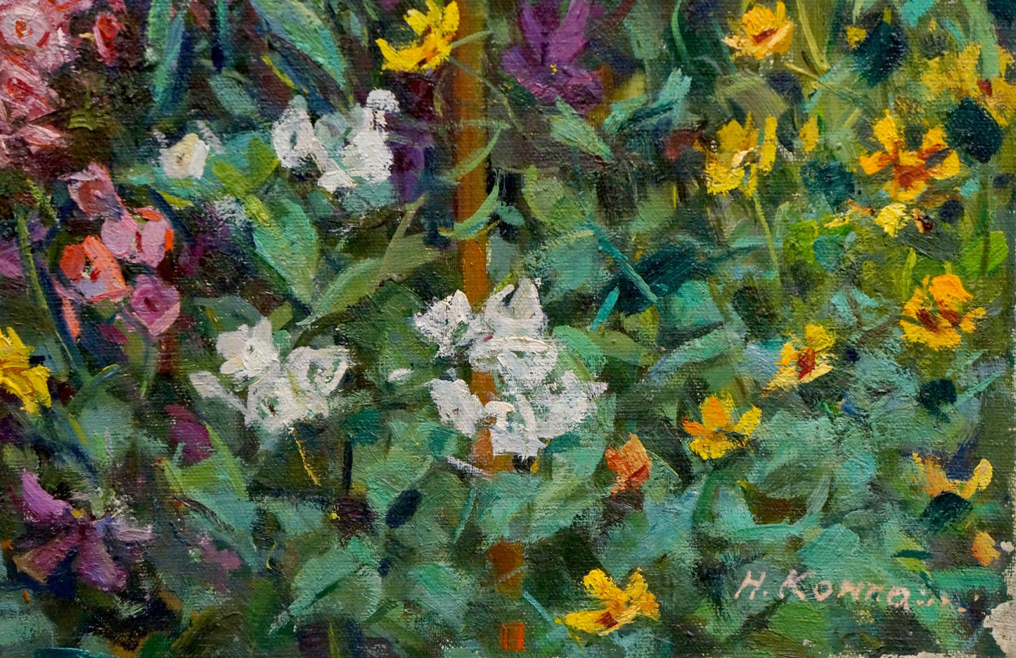 Vibrant impressionist oil painting of lush foliage blooms by Kompaniyets-Kiyanchenko Nadezhda Dmitriyevna