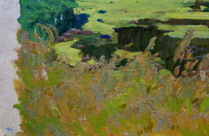Impasto oil painting of swampy green field by Anatoly Fomin