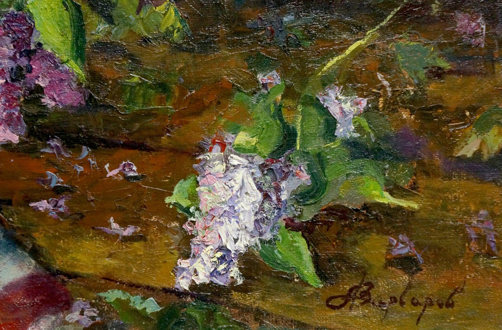 Oil painting Lilac by Anatoly Varvarov, vibrant purple blossoms