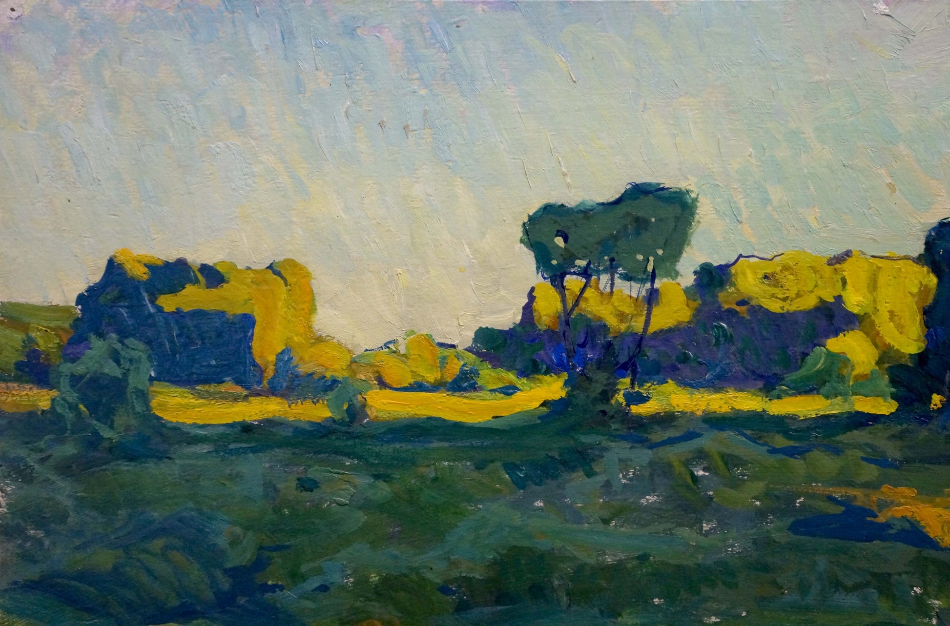Oil painting Daylight by Fomin Anatoly Nikiforovich, abstract landscape in yellow, green, blue