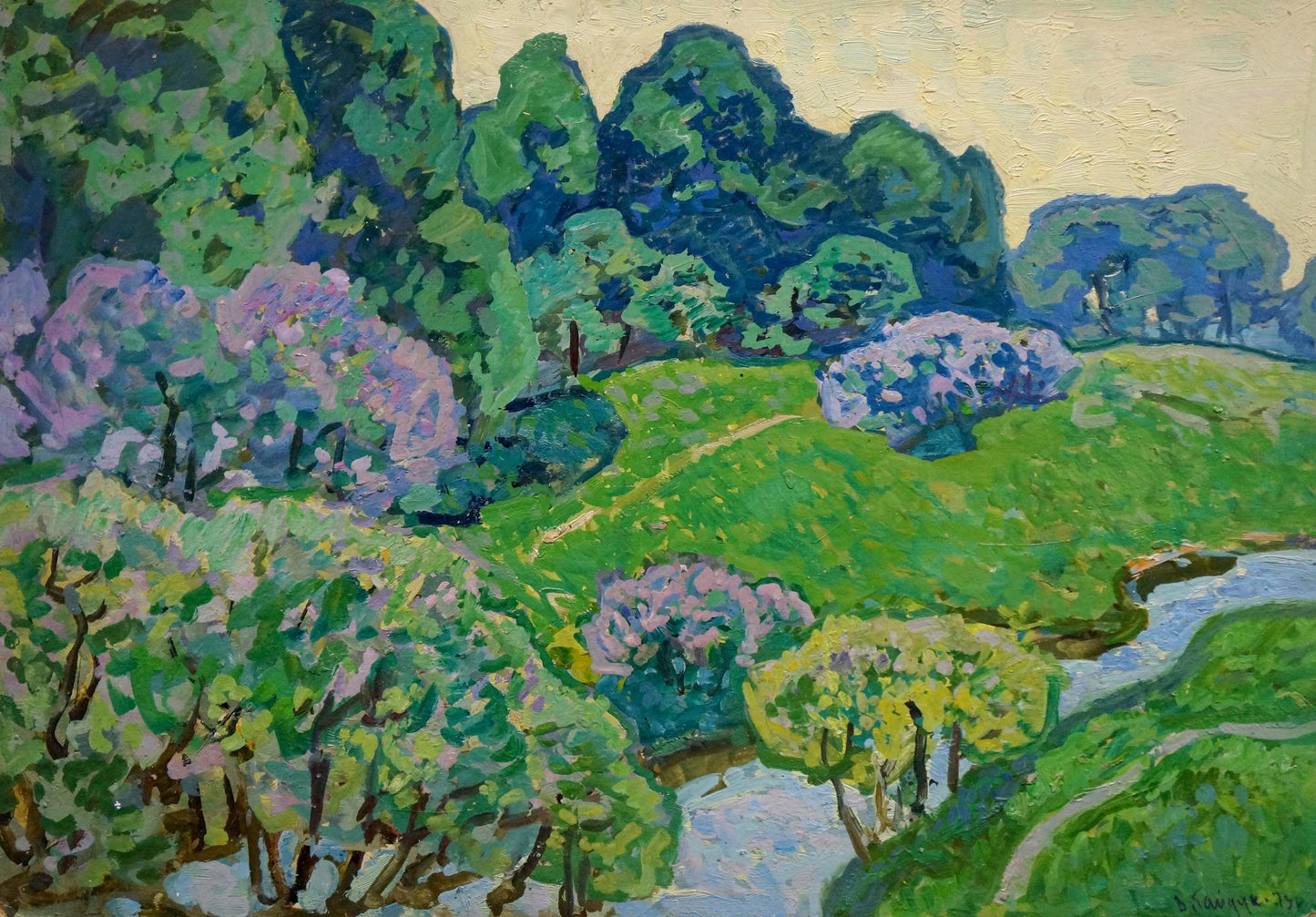 Oil painting Warm morning by Gaiduk Viktor Kirillovich with green hills