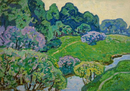 Oil painting Warm morning by Gaiduk Viktor Kirillovich with green hills