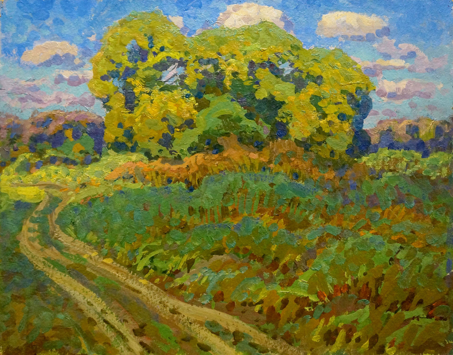 Vibrant impressionist oil painting Meadow Road by Ruban Grigory Savelievich