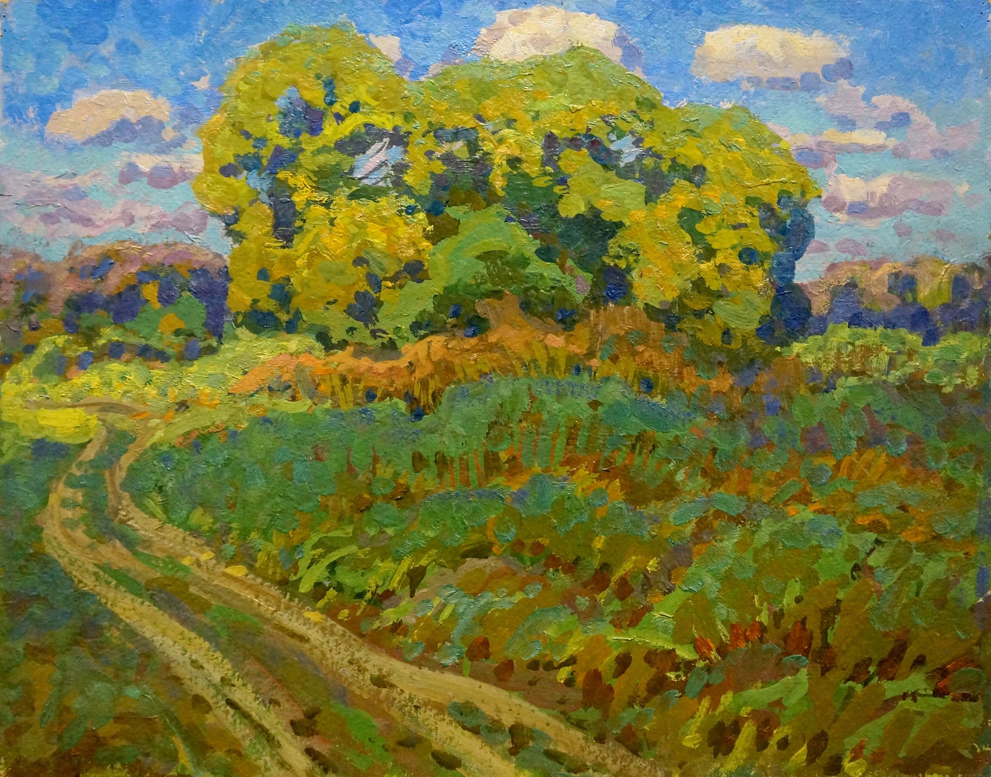Vibrant impressionist oil painting Meadow Road by Ruban Grigory Savelievich
