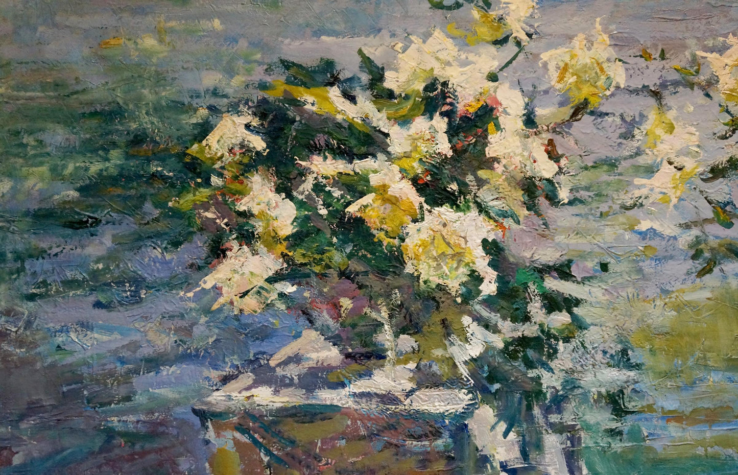 Oil painting by Godun Nikolay Petrovich: white yellow flowers in vase