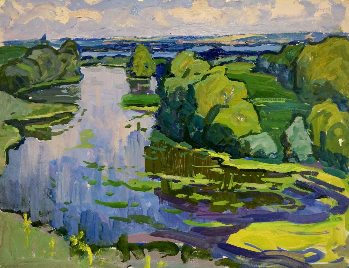 Vibrant impressionist oil painting On the Dnieper by Ruban Grigory Savelievich