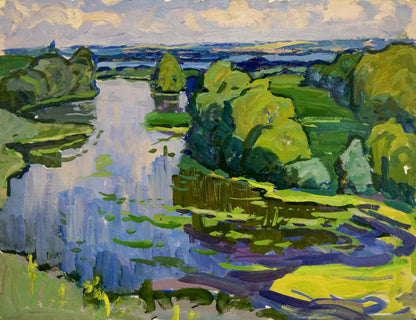 Vibrant impressionist oil painting On the Dnieper by Ruban Grigory Savelievich