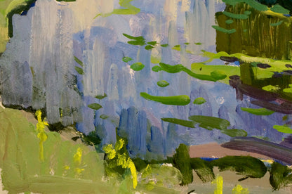 Oil painting On the Dnieper by Ruban Grigory Savelievich, abstract blue green gray landscape