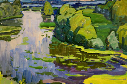 Vibrant impressionist oil painting On the Dnieper by Ruban Grigory Savelievich