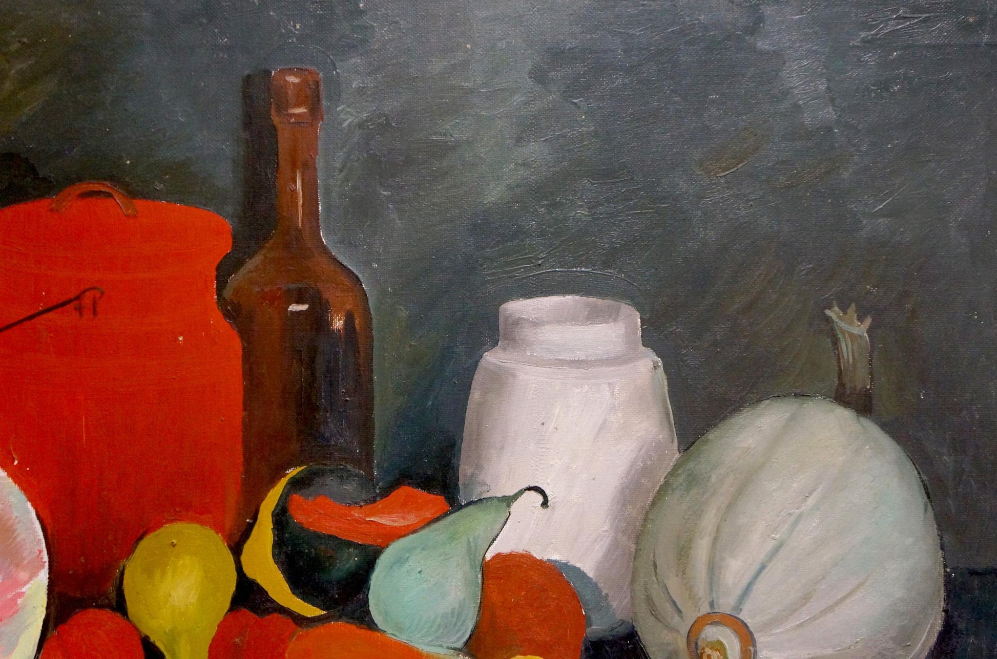 Oil painting still life by Afanasyev Vladimir Nikolaevich: vibrant red ceramic jar