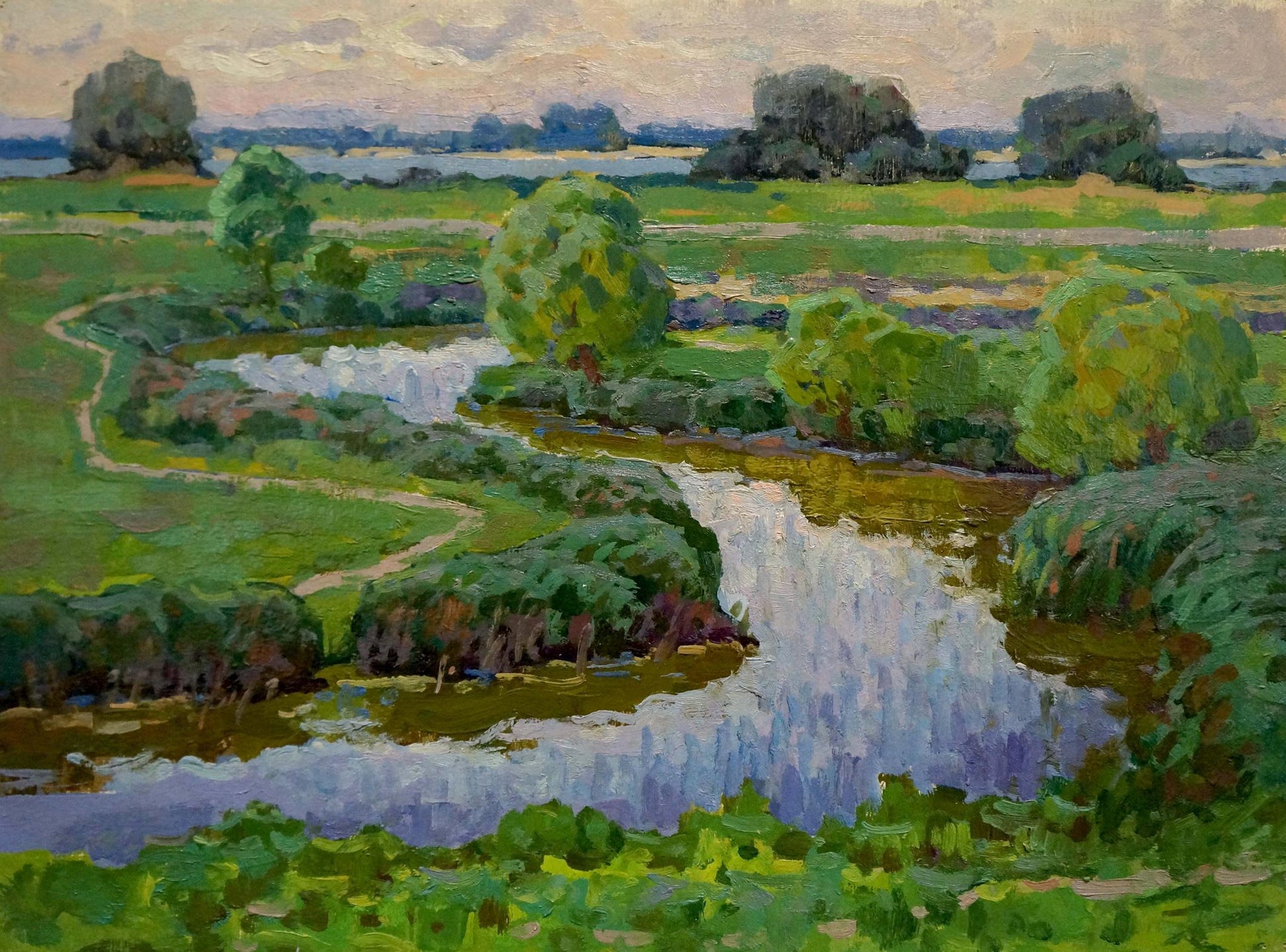 Vibrant impressionistic oil painting of Dnieper floodplain by Ruban Grigory Savelievich