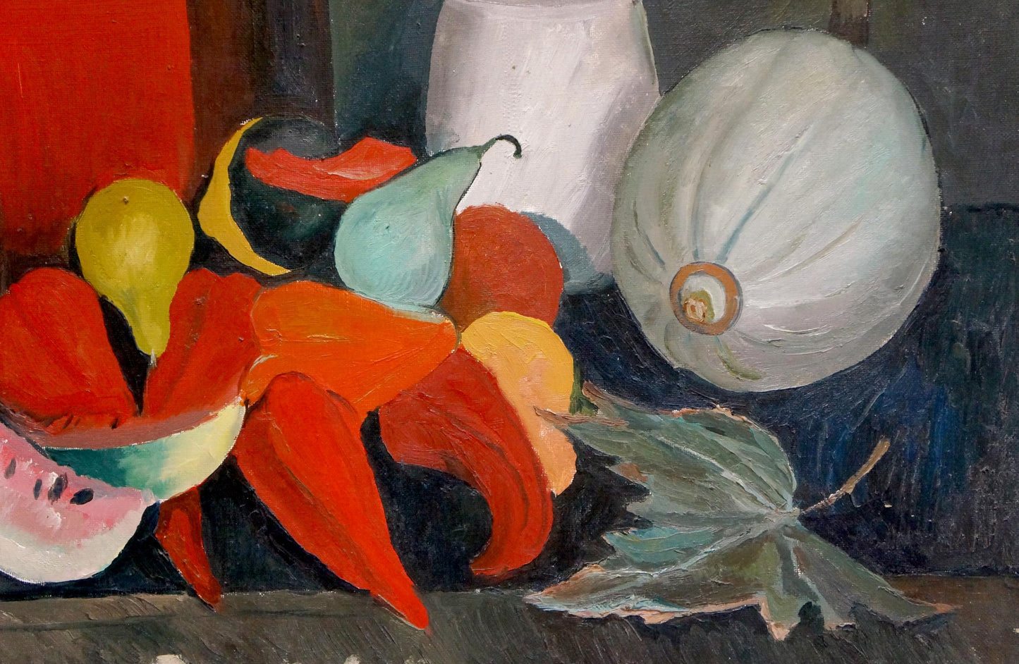 Oil painting by Afanasyev Vladimir Nikolaevich: impressionistic white melon with stripes