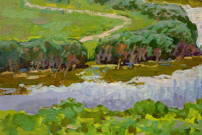 Vibrant impressionist oil painting of Dnieper floodplain by Ruban Grigory Savelievich