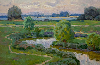 Serene impressionist oil painting In the Dnieper floodplain by Ruban Grigory Savelievich