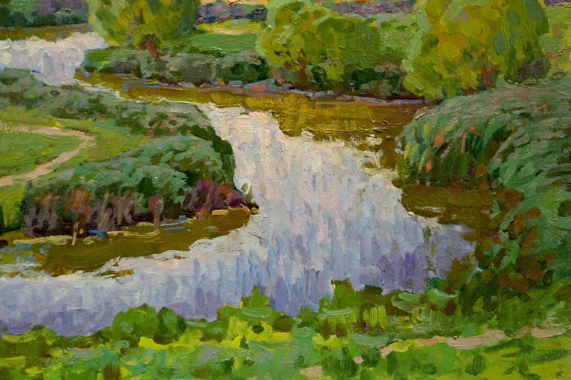 Vibrant impressionist oil painting of Dnieper floodplain waterfall by Ruban Grigory Savelievich