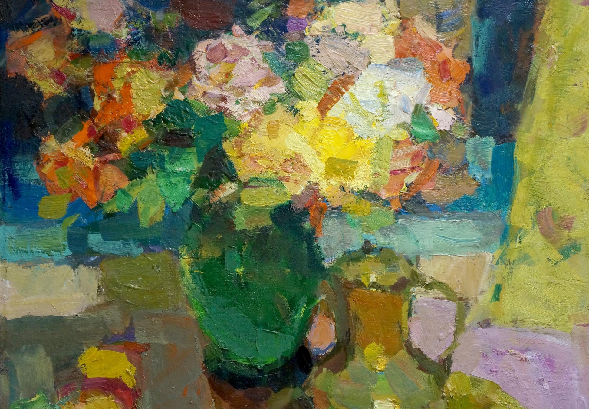 Vibrant Night Roses oil painting by Schwab Vladimir, lush green vase bouquet