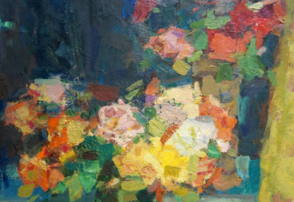 Vibrant oil painting Night Roses by Schwab Vladimir with bold floral strokes